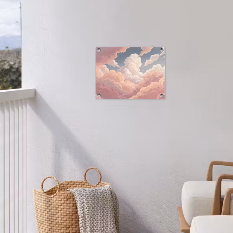 Wolken - Lucht - Natuur - Pastel - Roze tuinposter los doek klein -sfeer8