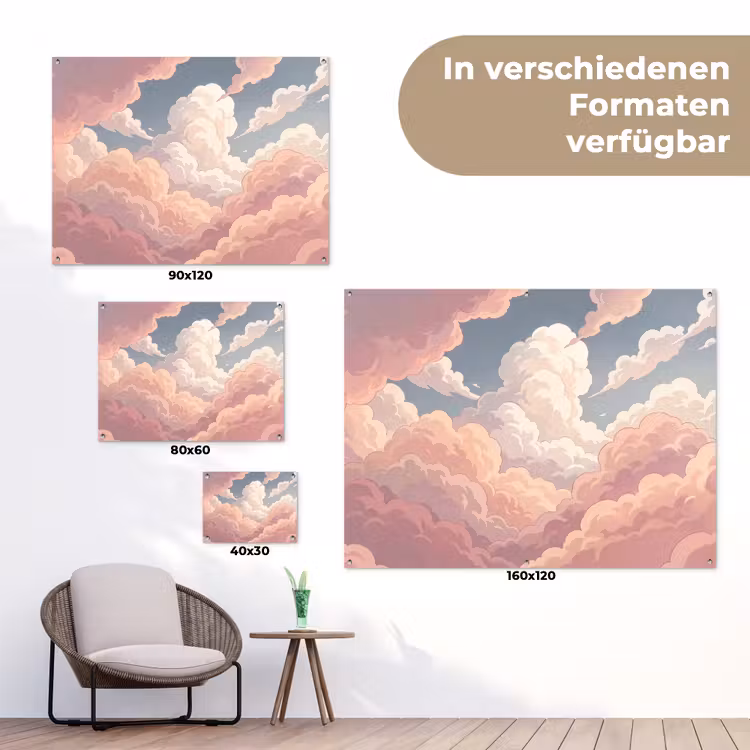Wolken - Lucht - Natuur - Pastel - Roze tuinposter los doek klein -Xsfeer9_DE