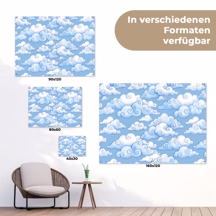 Wolken - Patroon - Hemel - Illustratie - Wit tuinposter los doek klein -Xsfeer9_DE