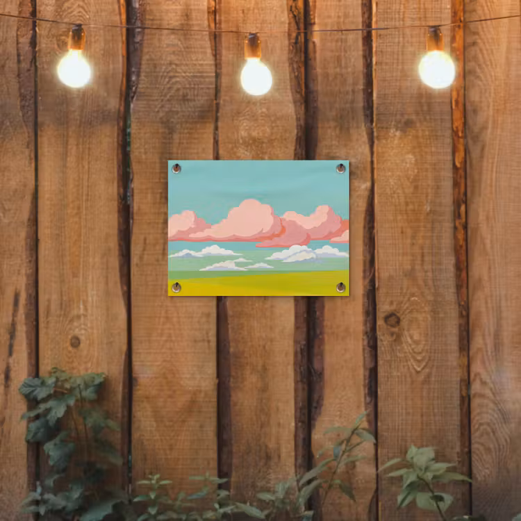 Wolken - Roze - Natuur - Modern - Pastel tuinposter los doek klein -sfeer1