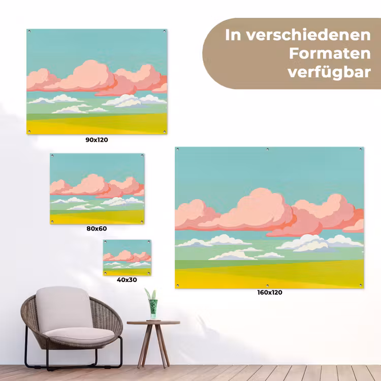 Wolken - Roze - Natuur - Modern - Pastel tuinposter los doek klein -Xsfeer9_DE