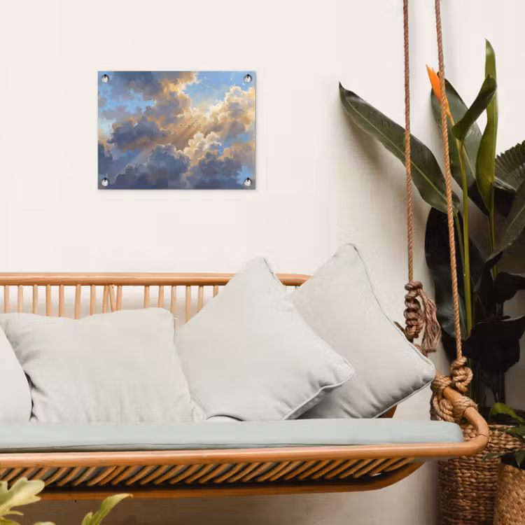 Wolken - Zonnestralen - Natuur - Abstract - Blauw tuinposter los doek klein -sfeer7