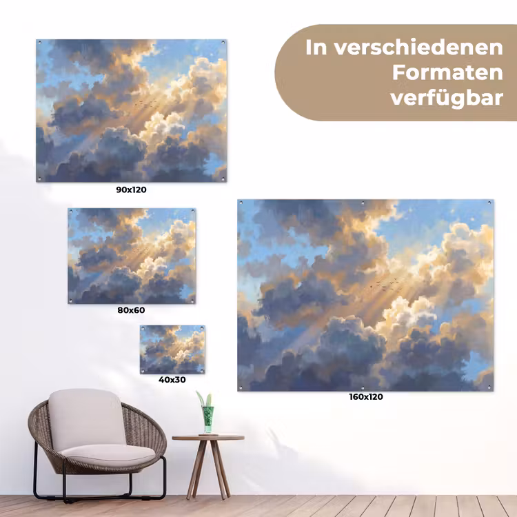 Wolken - Zonnestralen - Natuur - Abstract - Blauw tuinposter los doek klein -Xsfeer9_DE