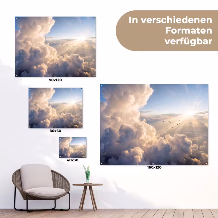 Wolken - Zonnestralen - Natuur - Wit tuinposter los doek klein -Xsfeer9_DE