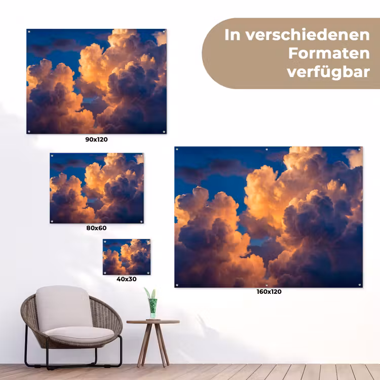 Wolken - Zonsondergang - Natuur - Oranje - Blauw tuinposter los doek klein -Xsfeer9_DE