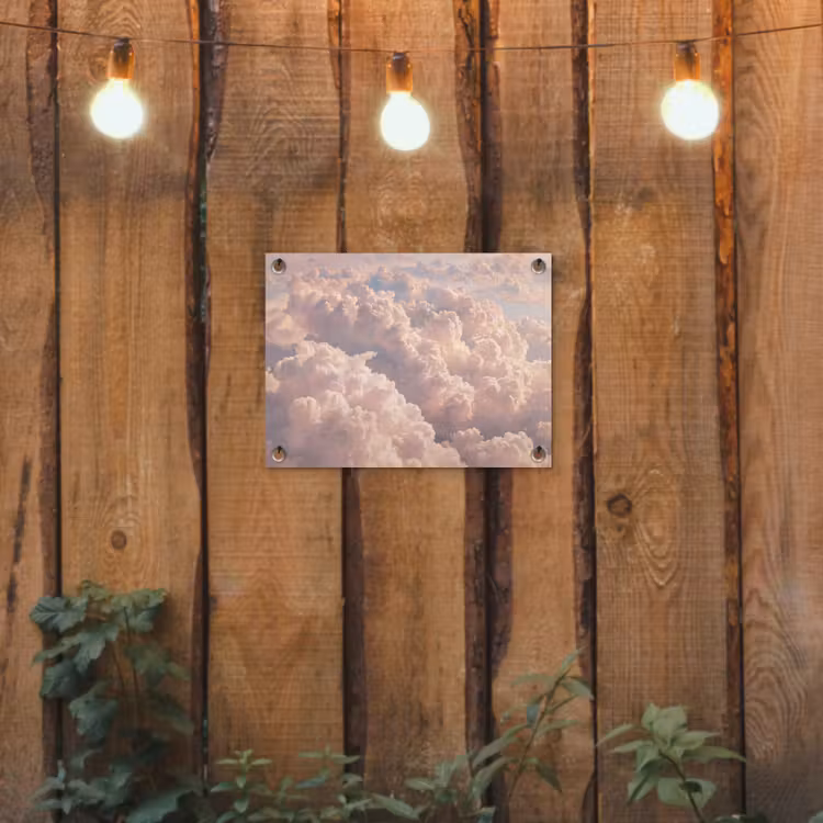 Wolken - Zonsondergang - Natuur - Pastel - Roze tuinposter los doek klein -sfeer1