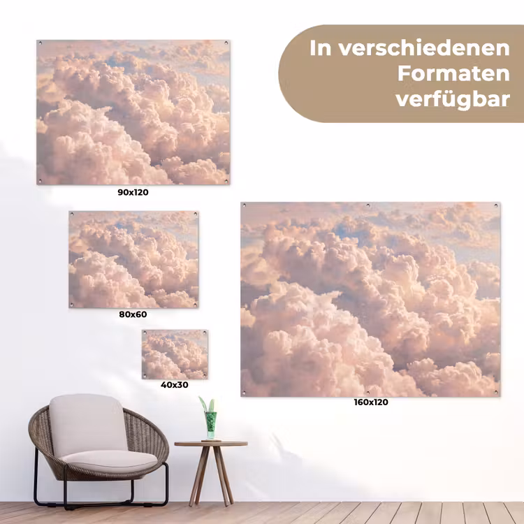 Wolken - Zonsondergang - Natuur - Pastel - Roze tuinposter los doek klein -Xsfeer9_DE