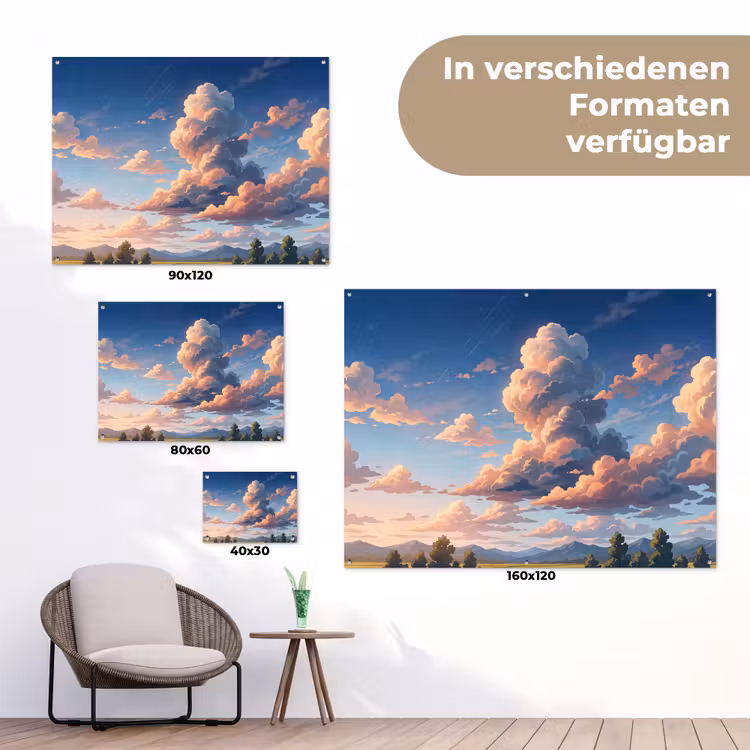 Wolken - Daghemel - Natuur - Illustratie - Oranje tuinposter los doek klein -Xsfeer9_DE
