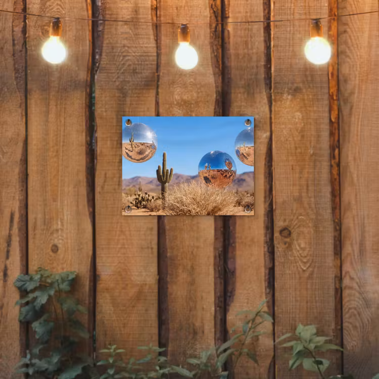 Gartenposter - Wüste – Spiegelkugel – Kunst - Woestijn - Spiegelbal - Kunst tuinposter los doek klein
