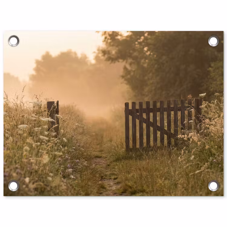Hek - Natuur - Mist - Veld tuinposter los doek klein -3d