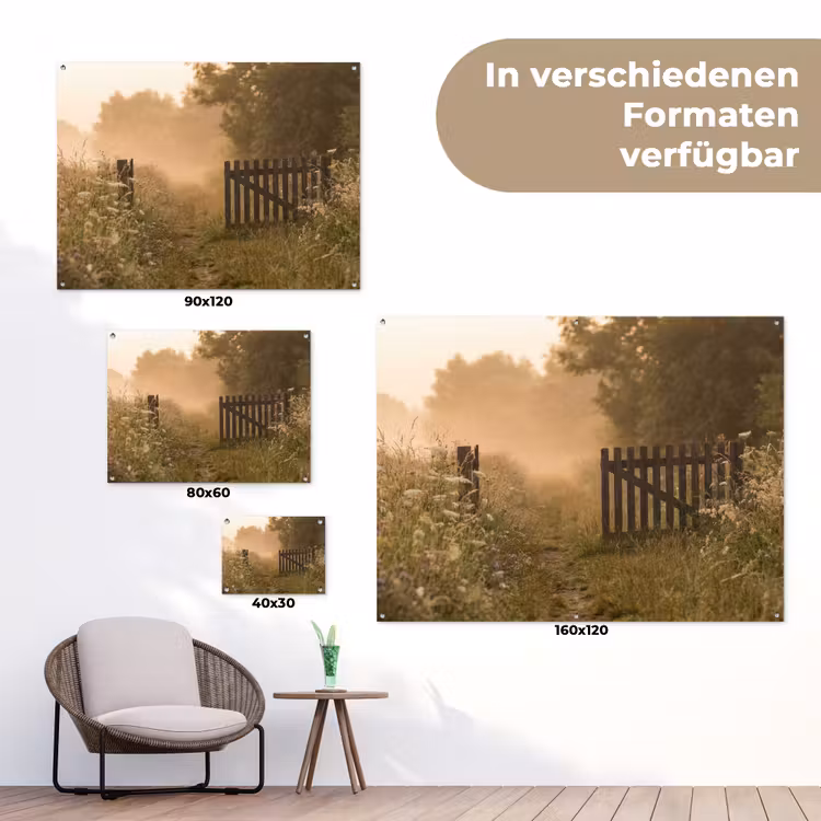 Hek - Natuur - Mist - Veld tuinposter los doek klein -Xsfeer9_DE