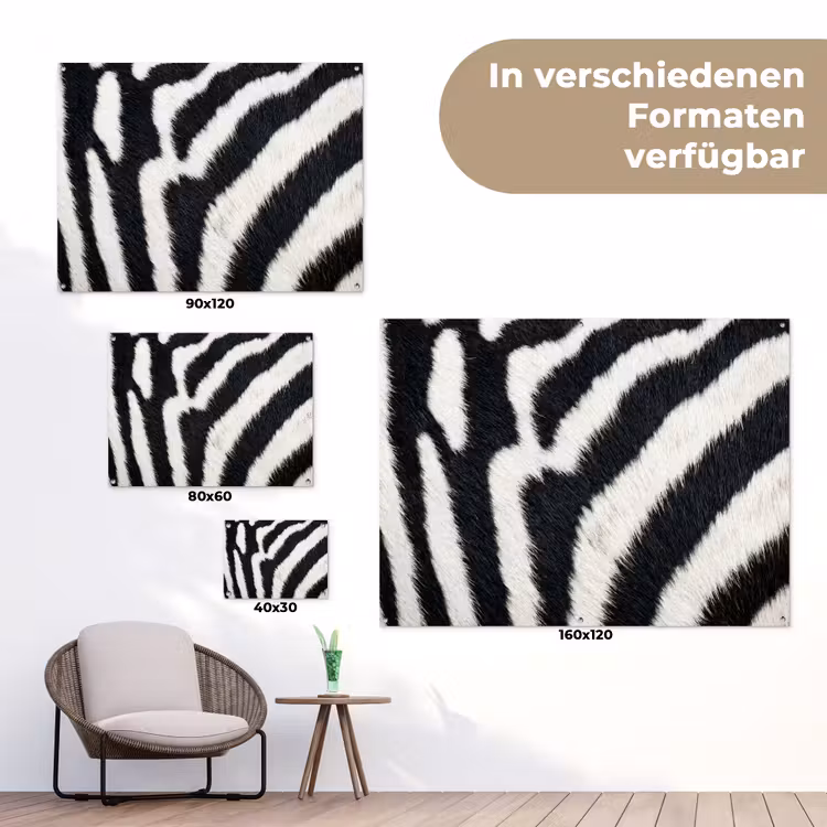 Zebra - Vacht - Klassiek - Zwart - Wit tuinposter los doek klein -Xsfeer9_DE