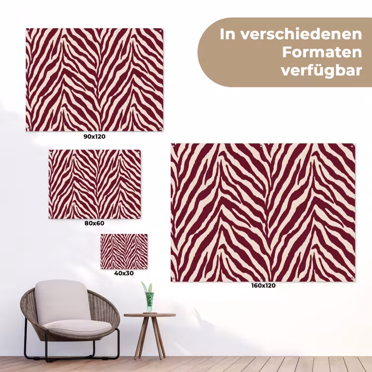 Zebra - Motief - Bordeaux - Rood tuinposter los doek klein 239 -Xsfeer9_DE
