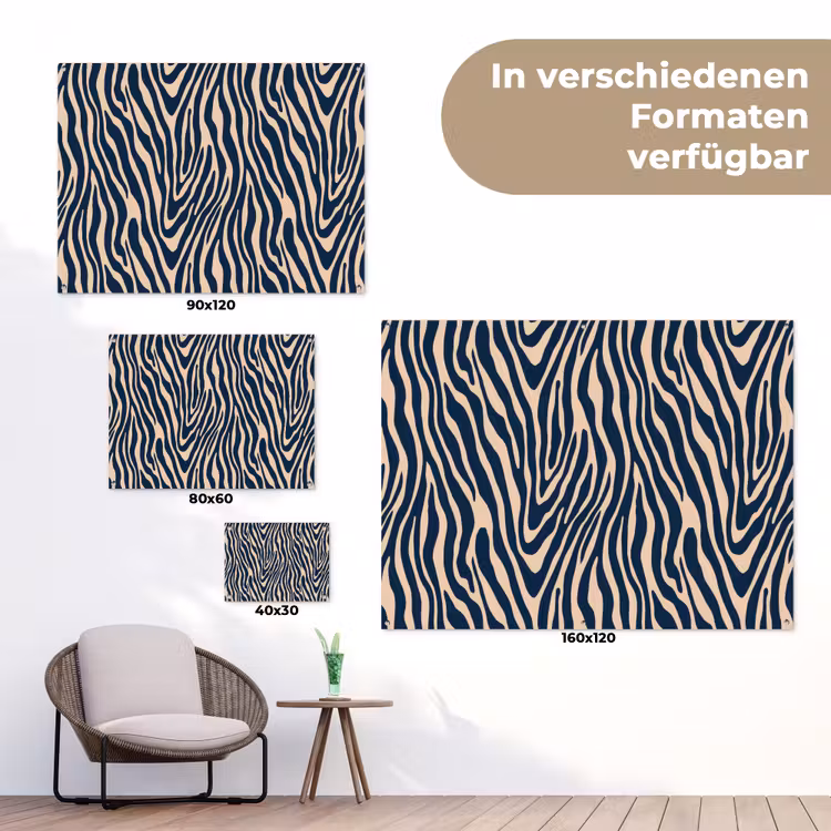 Zebra - Patroon - Blauw - Beige tuinposter los doek klein 239 -Xsfeer9_DE