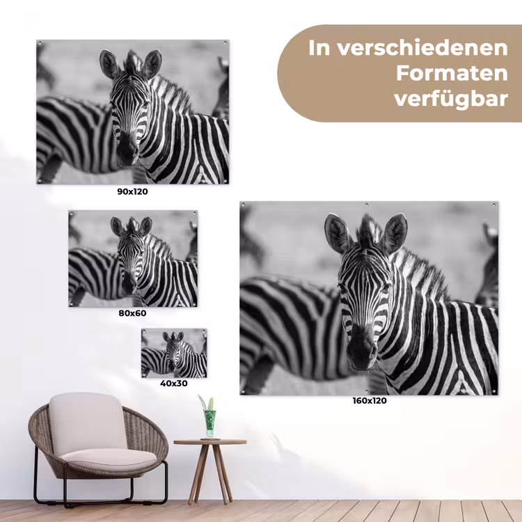 Zebra's - Zwart - Wit tuinposter los doek klein -Xsfeer9_DE