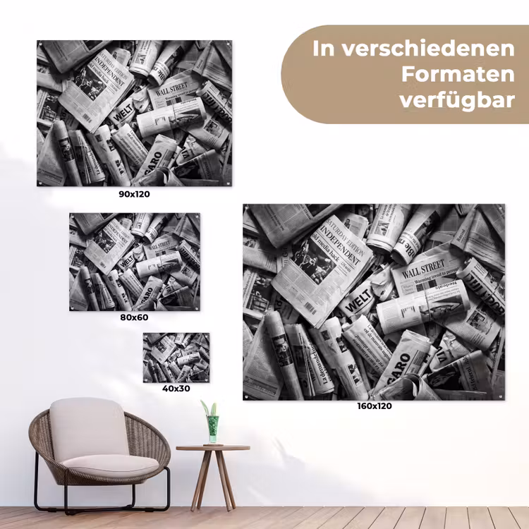 Krant - Stapel - Nieuws - Zwart-wit tuinposter los doek klein -Xsfeer9_DE