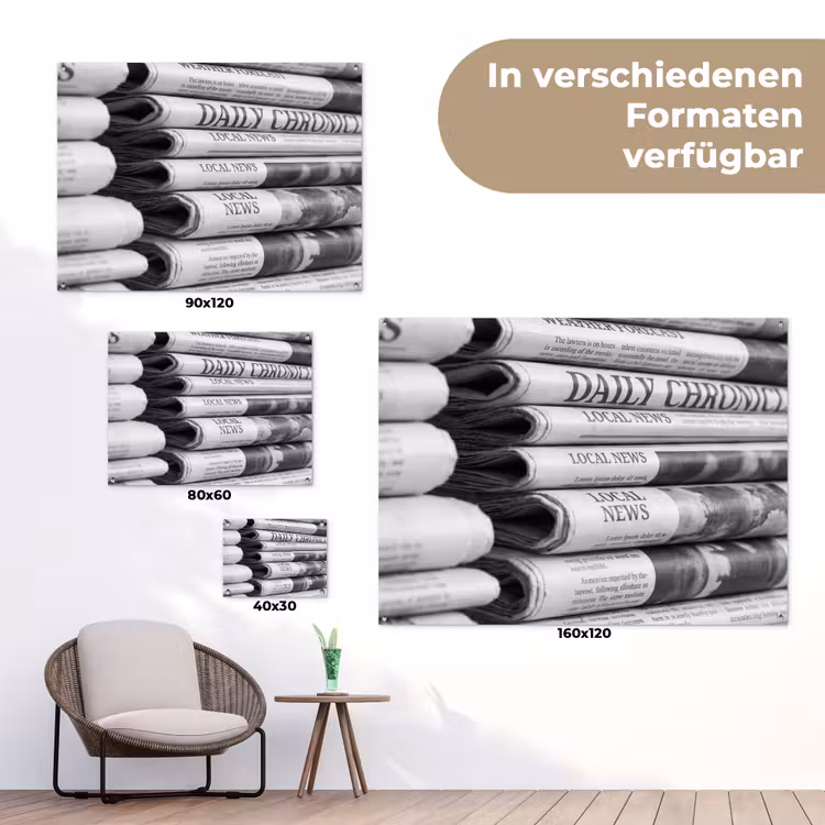 Krant - Stapel - Nieuws - Zwart-wit - Media tuinposter los doek klein -Xsfeer9_DE