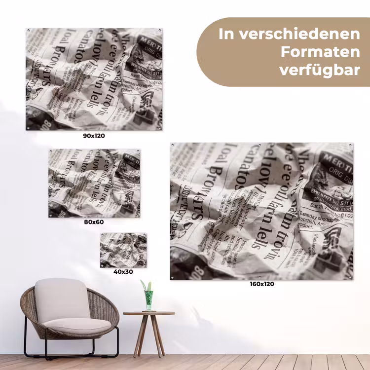 Krant - Gekreukeld - Textuur - Vintage - Zwart-wit tuinposter los doek klein -Xsfeer9_DE