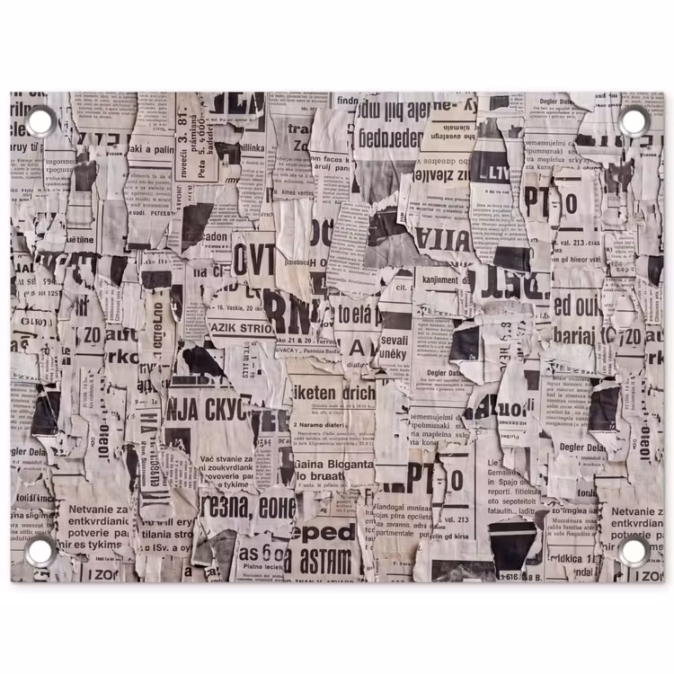 Krant - Gescheurd - Textuur - Abstract - Zwart-wit tuinposter los doek klein -3d