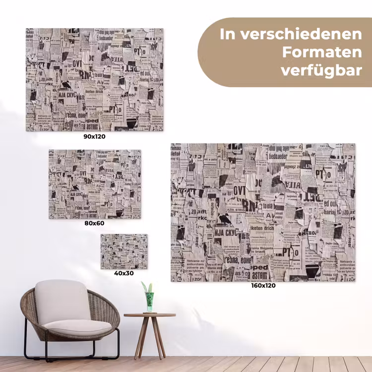 Krant - Gescheurd - Textuur - Abstract - Zwart-wit tuinposter los doek klein -Xsfeer9_DE