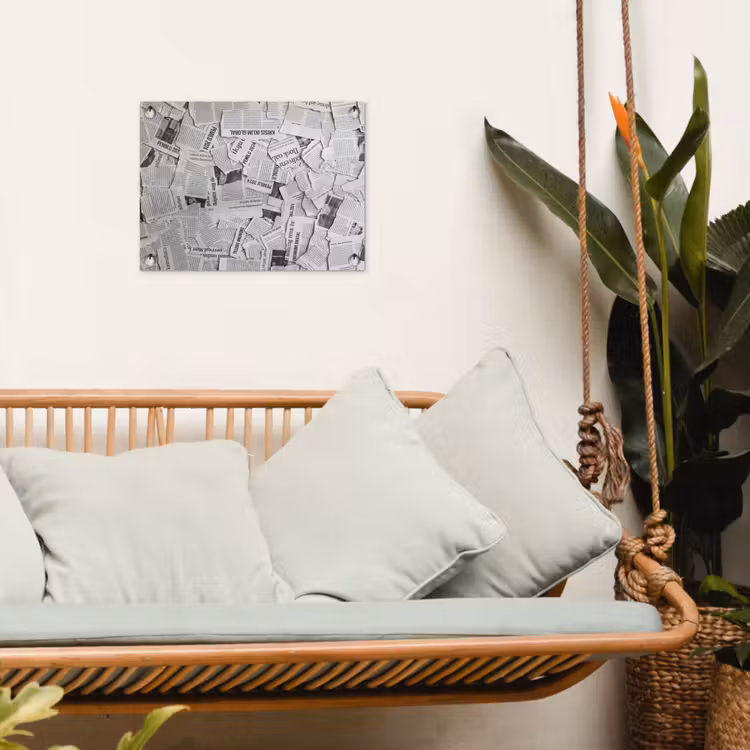 Krant - Versnipperd - Textuur - Zwart-wit - Abstract tuinposter los doek klein -sfeer7
