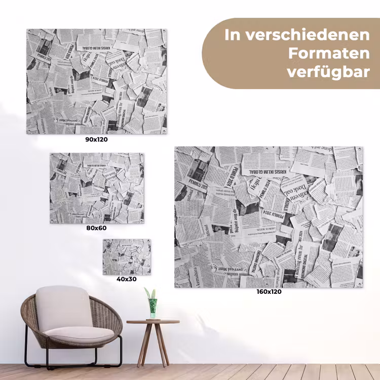 Krant - Versnipperd - Textuur - Zwart-wit - Abstract tuinposter los doek klein -Xsfeer9_DE