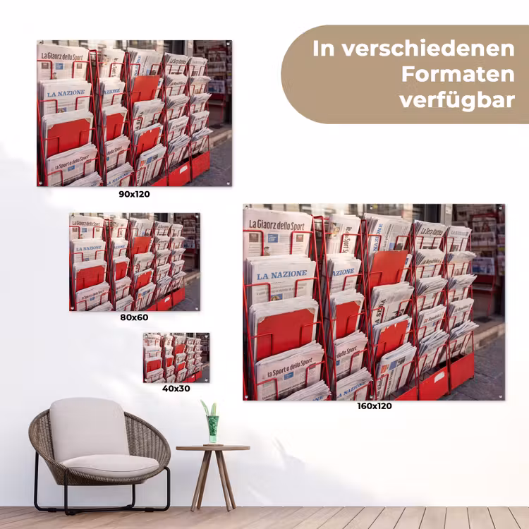 Kranten - Rek - Stedelijk - Dagelijks leven - Rood tuinposter los doek klein -Xsfeer9_DE