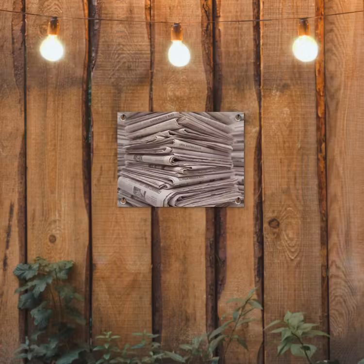 Kranten - Stapel - Nieuws - Vintage - Beige tuinposter los doek klein -sfeer1