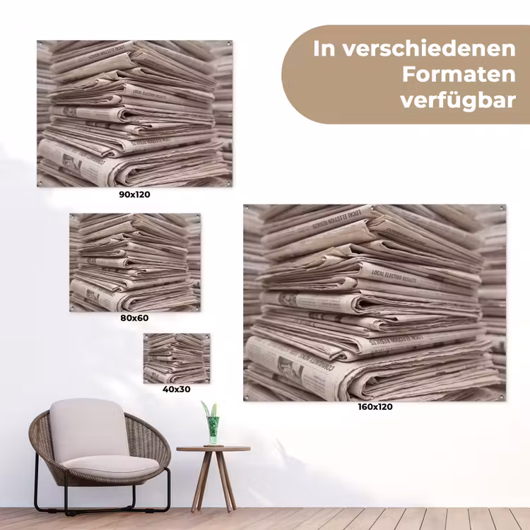 Kranten - Stapel - Nieuws - Vintage - Beige tuinposter los doek klein -Xsfeer9_DE