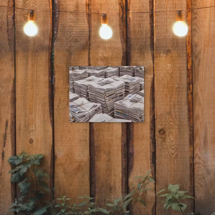 Kranten - Stapels - Touw - Informatie - Vintage tuinposter los doek klein -sfeer1
