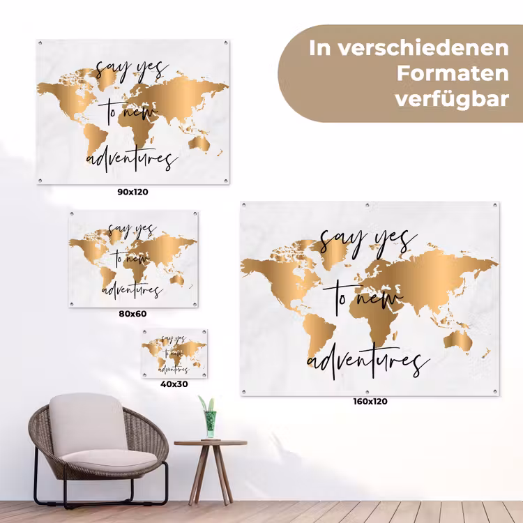 Quote - Goud - Glanzend - Wereldkaart tuinposter los doek klein -Xsfeer9_DE