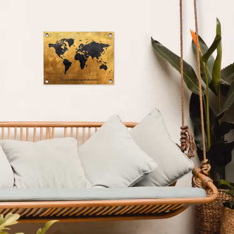 Quote - Goud - Wereldkaart - Zwart tuinposter los doek klein -sfeer7