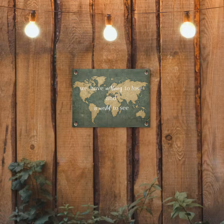 Quote - Vintage - Wereldkaart - Oud tuinposter los doek klein -sfeer1
