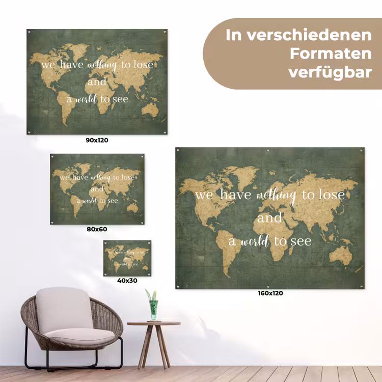 Quote - Vintage - Wereldkaart - Oud tuinposter los doek klein -Xsfeer9_DE