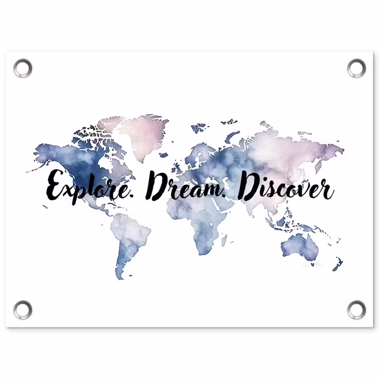 Quote - Wereldkaart - Explore - Aquarel tuinposter los doek klein -3d