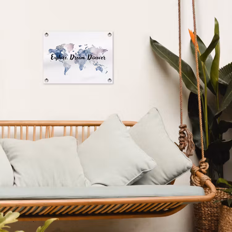 Quote - Wereldkaart - Explore - Aquarel tuinposter los doek klein -sfeer7