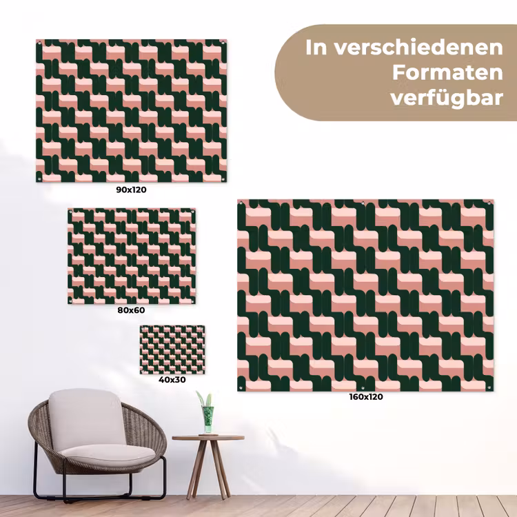 Vlechtpatroon - Groen - Roze - Geometrisch tuinposter los doek klein 239 -Xsfeer9_DE