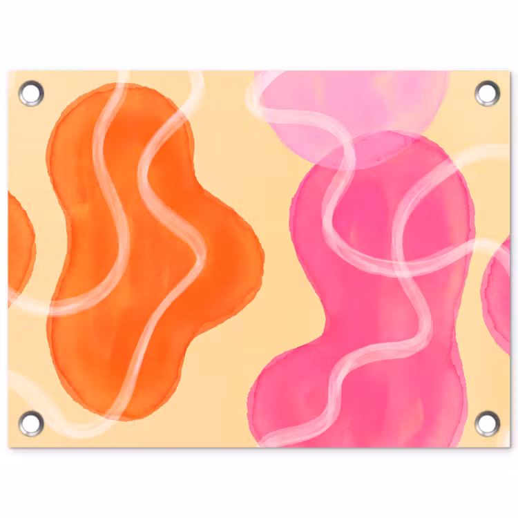 Abstract - Aquarel - Organisch - Oranje - Roze tuinposter los doek klein -3d