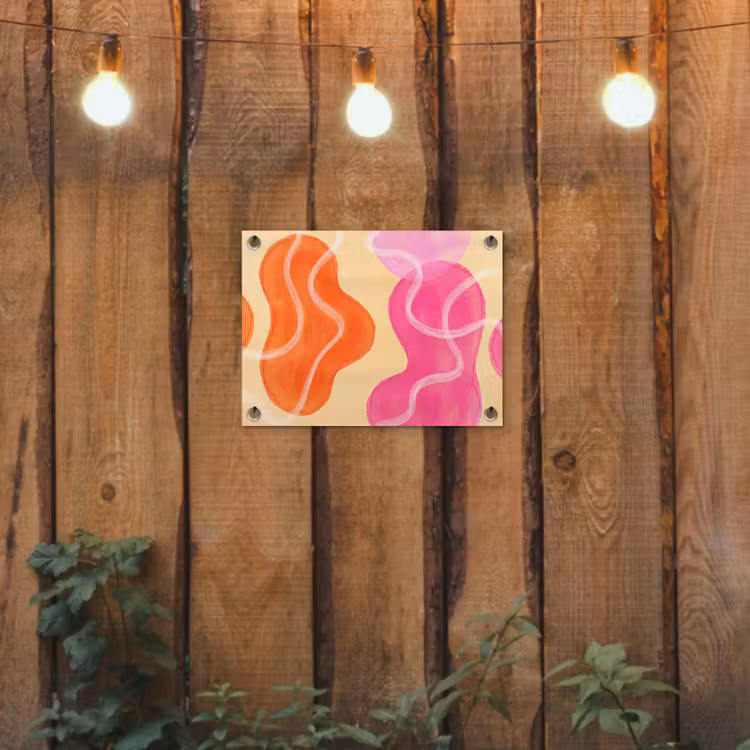 Abstract - Aquarel - Organisch - Oranje - Roze tuinposter los doek klein -sfeer1
