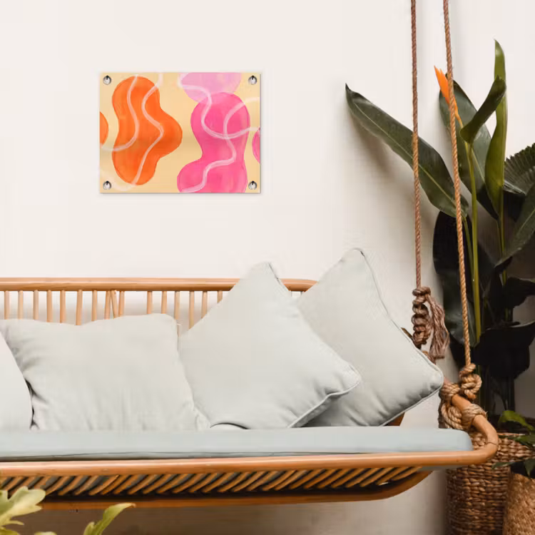 Abstract - Aquarel - Organisch - Oranje - Roze tuinposter los doek klein -sfeer7