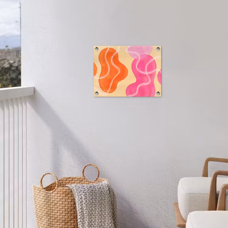 Abstract - Aquarel - Organisch - Oranje - Roze tuinposter los doek klein -sfeer8