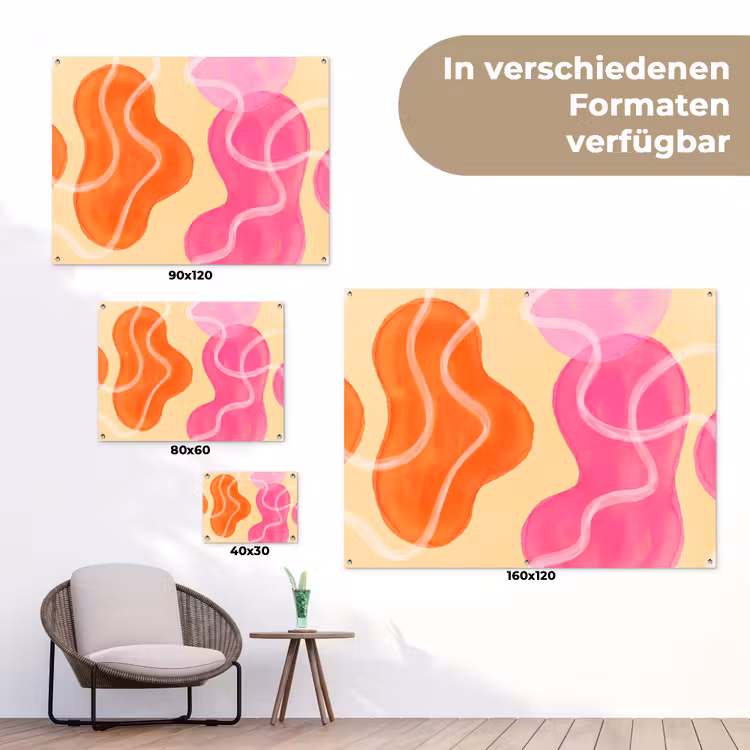 Abstract - Aquarel - Organisch - Oranje - Roze tuinposter los doek klein -Xsfeer9_DE
