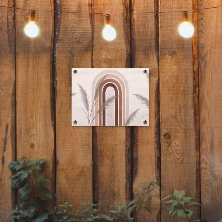 Abstract - Bogen - Plant - Boho - Beige tuinposter los doek klein -sfeer1