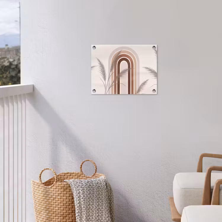Abstract - Bogen - Plant - Boho - Beige tuinposter los doek klein -sfeer8