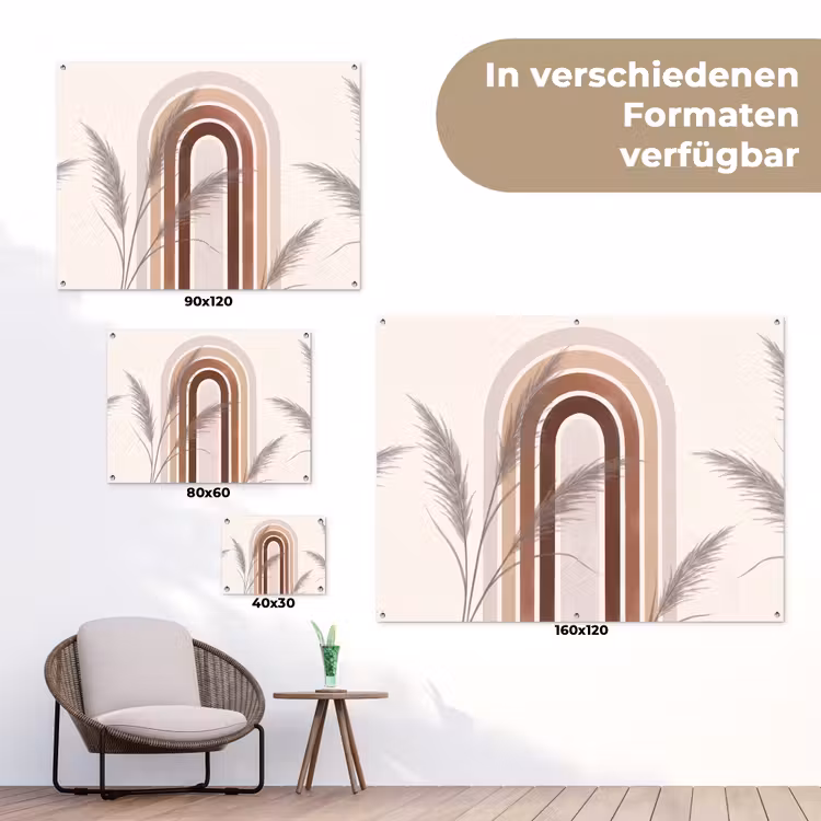 Abstract - Bogen - Plant - Boho - Beige tuinposter los doek klein -Xsfeer9_DE
