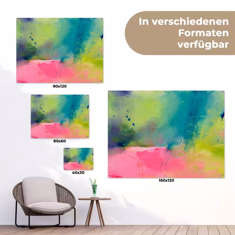 Abstract - Kleuren - Modern - Groen - Roze tuinposter los doek klein -Xsfeer9_DE