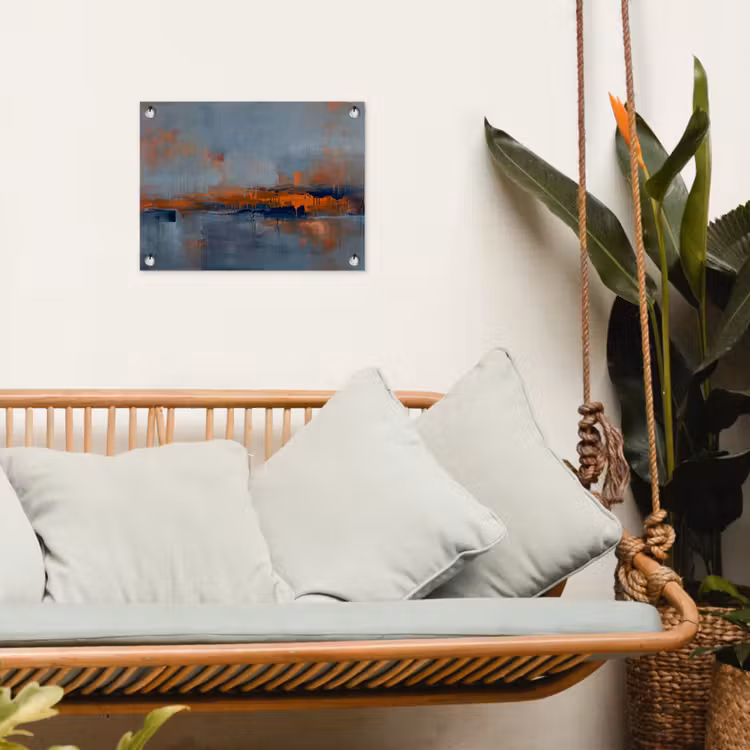 Abstract - Kleuren - Modern - Oranje - Grijs tuinposter los doek klein -sfeer7