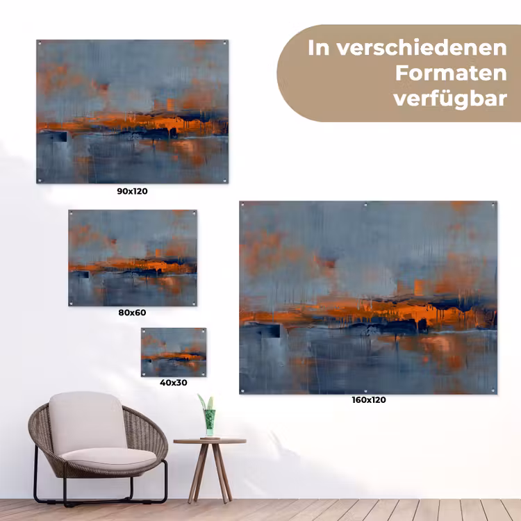 Abstract - Kleuren - Modern - Oranje - Grijs tuinposter los doek klein -Xsfeer9_DE
