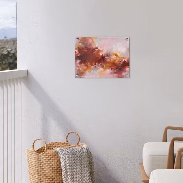 Abstract - Kleurrijk - Kunst - Modern - Roze-Rood tuinposter los doek klein -sfeer8