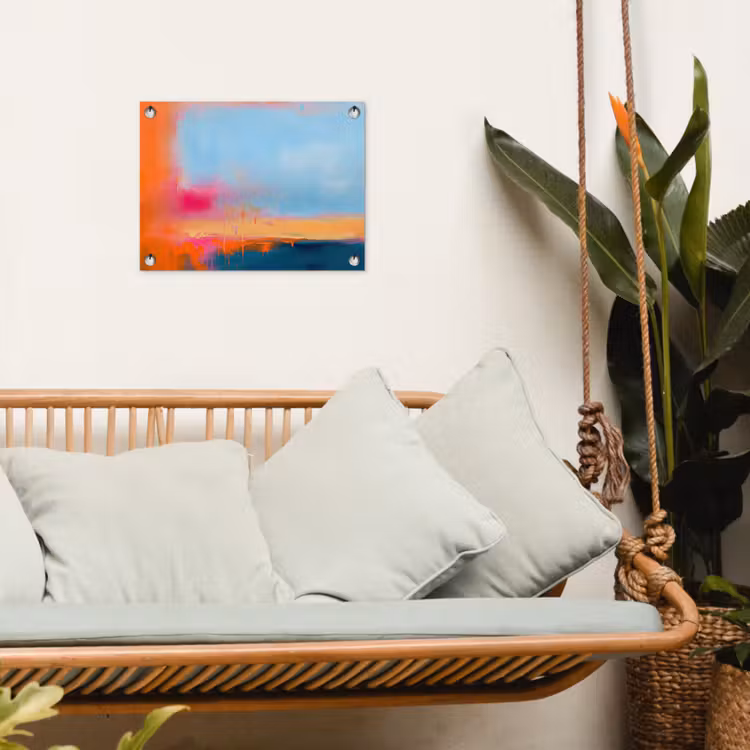 Abstract - Kleurvlakken - Modern - Oranje - Blauw tuinposter los doek klein -sfeer7